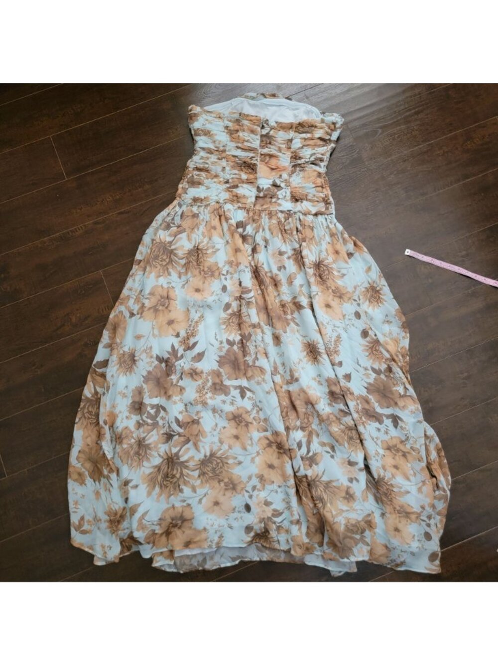 Anthropologie Strapless Maxi Dress in White and Tan Floral - Picture 3 of 9
